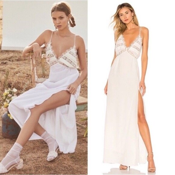 For Love and Lemons Lovebird Maxi Gown Dress Slip Lace White Small Bridal - Picture 1 of 10